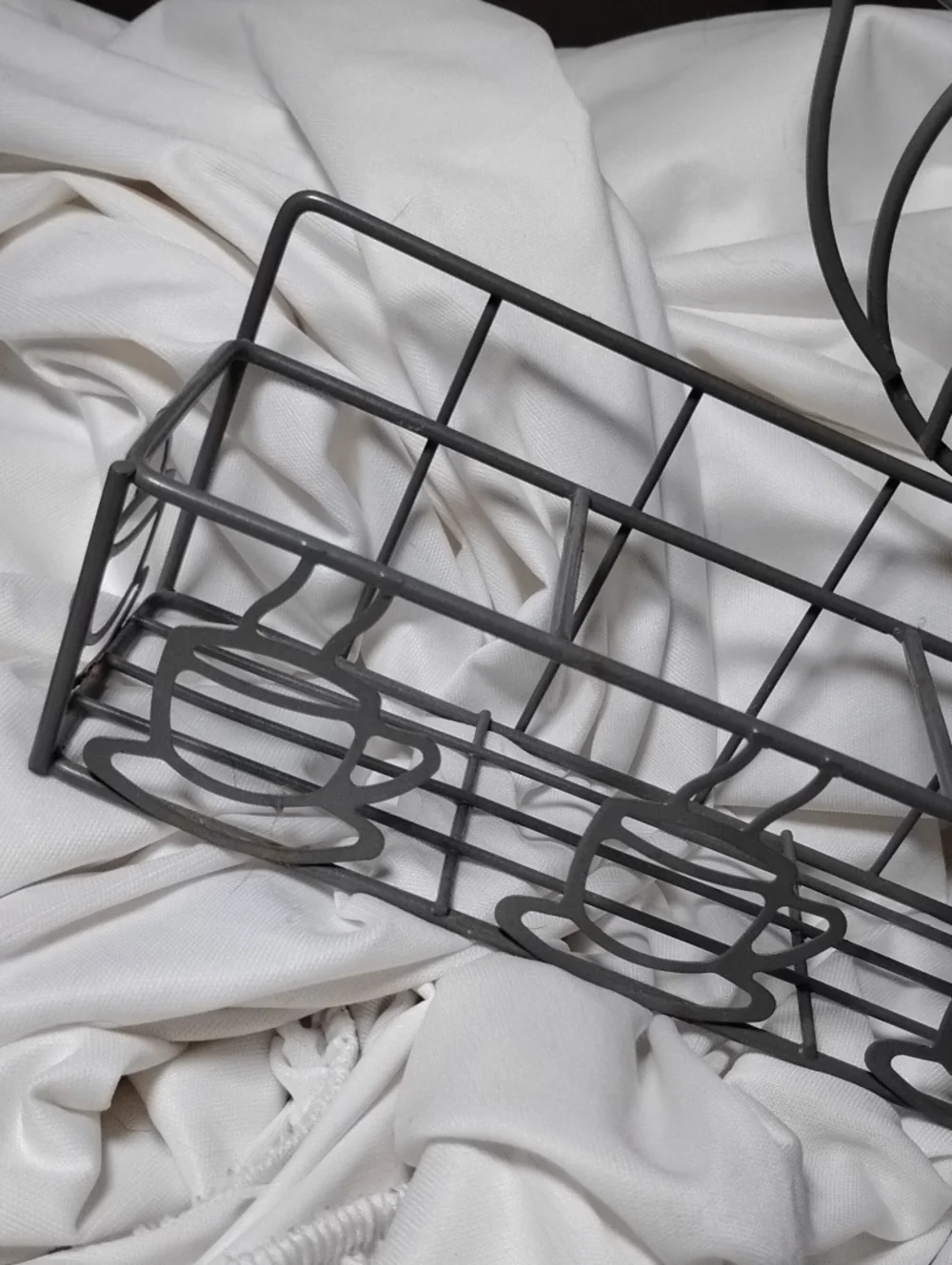 Teapot Design 4 Section Kitchen organizer gray enamel coated wire basket